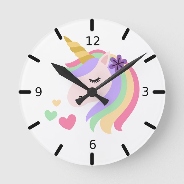Cute Colourful Magical Unicorn Round Clock (Front)