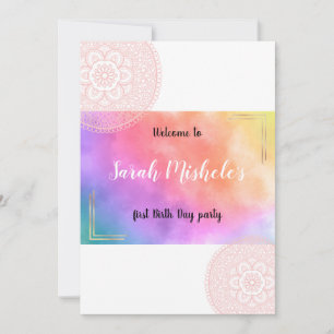 Cute colourful mandala custom birthday Invitation