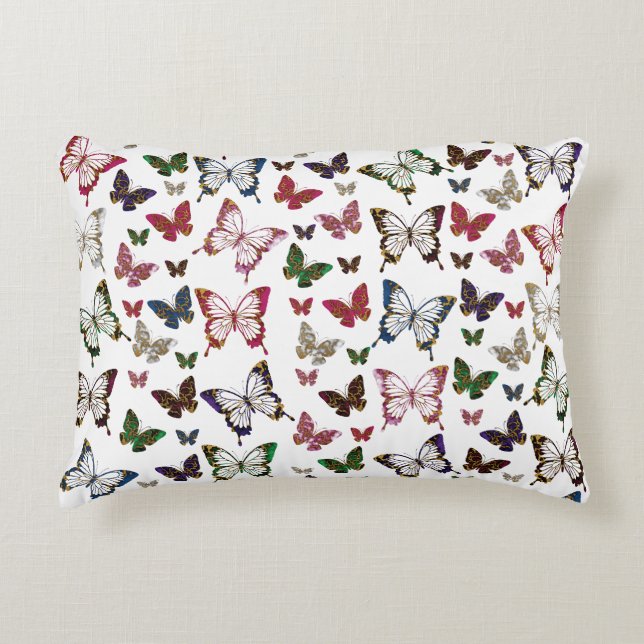 Cute Colourful Marble Butterfly Spring Pattern Accent Pillow (Front)
