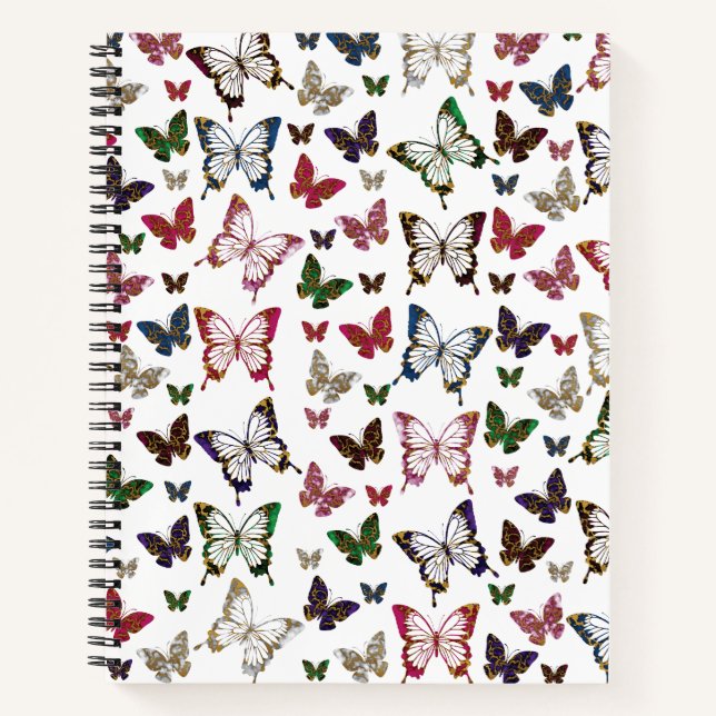 Cute Colourful Marble Butterfly Spring Pattern Notebook (Front)