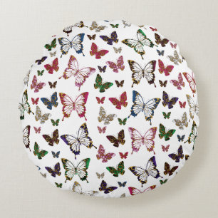 Cute Colourful Marble Butterfly Spring Pattern Round Pillow