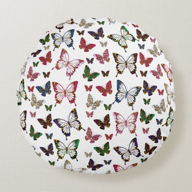 Cute Colourful Marble Butterfly Spring Pattern Round Pillow (Front)