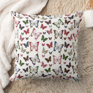 Cute Colourful Marble Butterfly Spring Pattern Throw Pillow