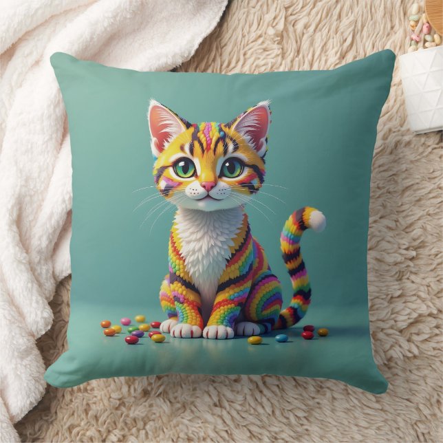 Cute Colourful Margay Candy Cat Throw Pillow (Blanket)