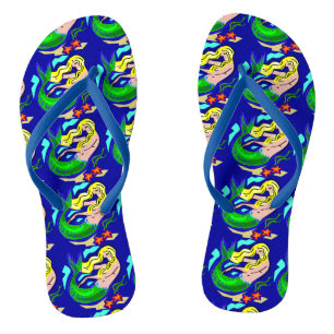 Cute Colourful Mermaid Dreams Blue Flip Flops