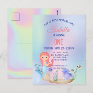 Cute Colourful mermaid Rainbow Birthday party kids Postcard