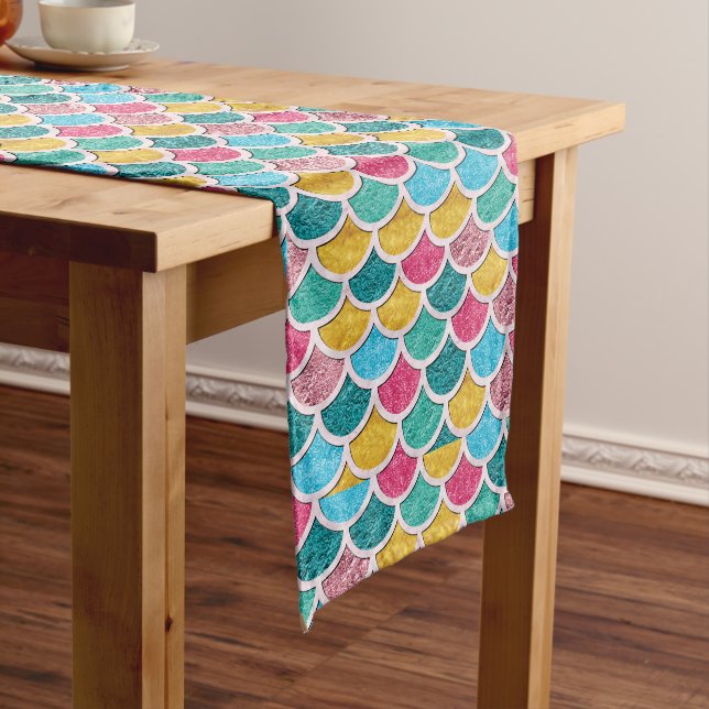 Cute Colourful Mermaid Scales Long Table Runner (In Situ)