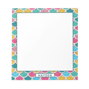 Cute Colourful Mermaid Scales Monogram Name Notepad