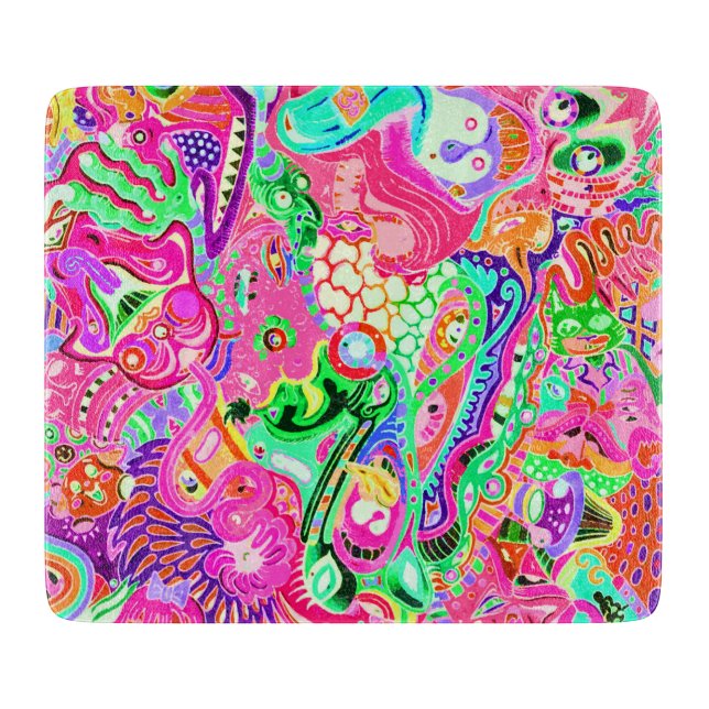 Cute colourful mixed abstract monsters cutting board (Front)