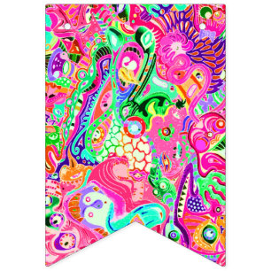 Cute colourful mixed abstract monsters kitchen tow bunting flags