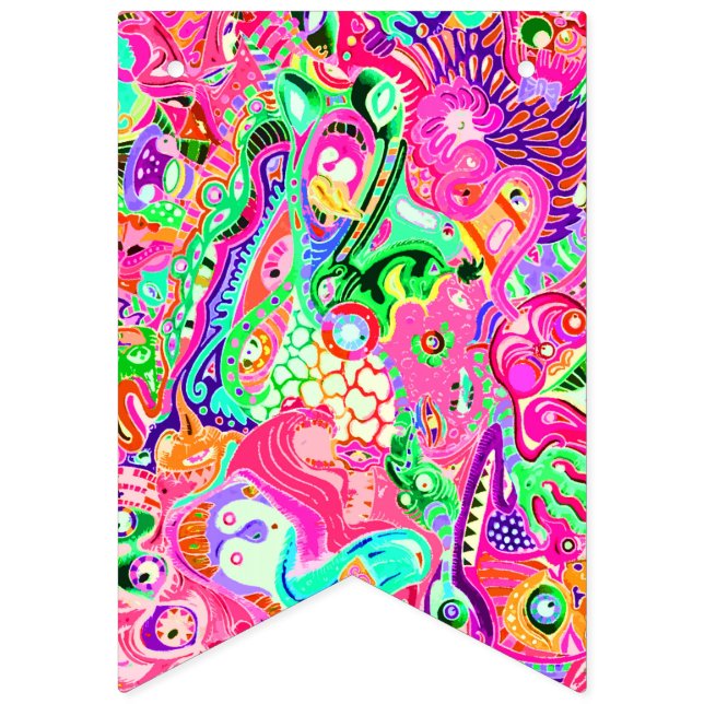 Cute colourful mixed abstract monsters kitchen tow bunting flags (First Flag)