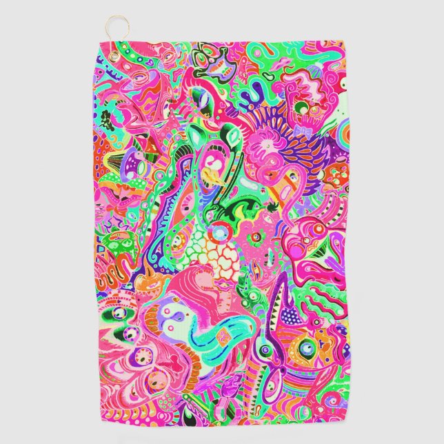 Cute colourful mixed abstract monsters kitchen tow golf towel (Front)