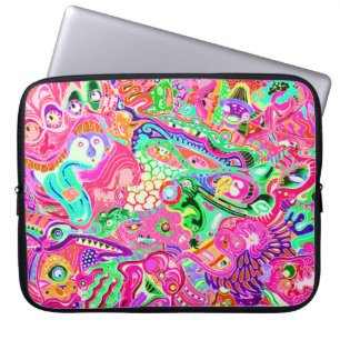 Cute colourful mixed abstract monsters laptop sleeve