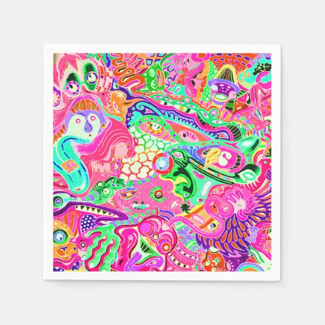Cute colourful mixed abstract monsters napkin (Front)