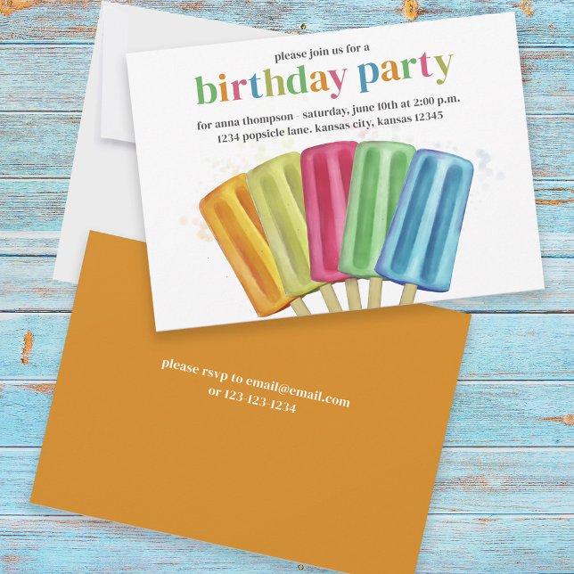 Cute Colourful Modern Birthday Popsicles Summer Invitation (Creator Uploaded)