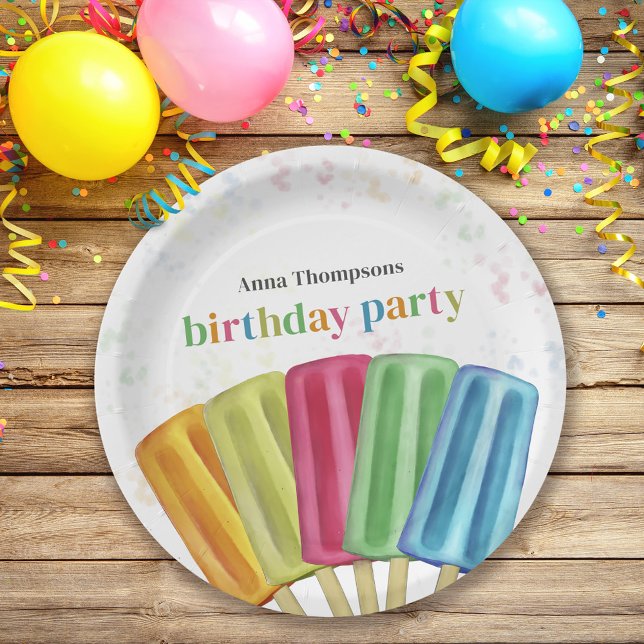 Cute Colourful Modern Birthday Popsicles Summer Paper Plate (Creator Uploaded)