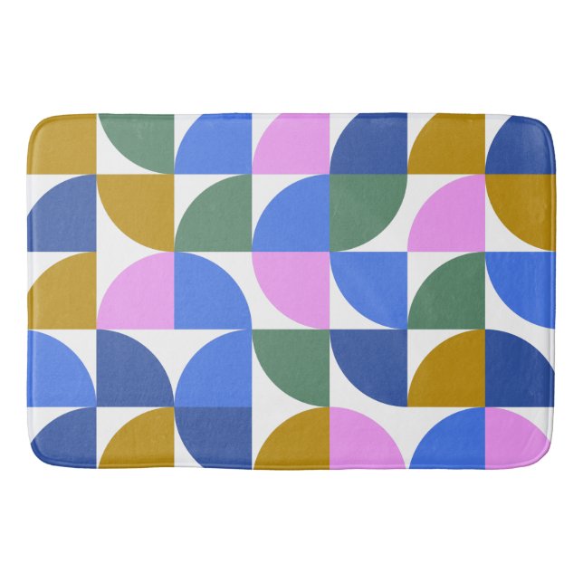 Cute Colourful Modern Geometric Shapes Blue Purple Bath Mat (Front)