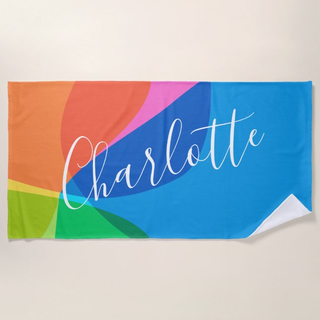 Cute Colourful Modern Geometric Shapes Personalize Beach Towel (Front)