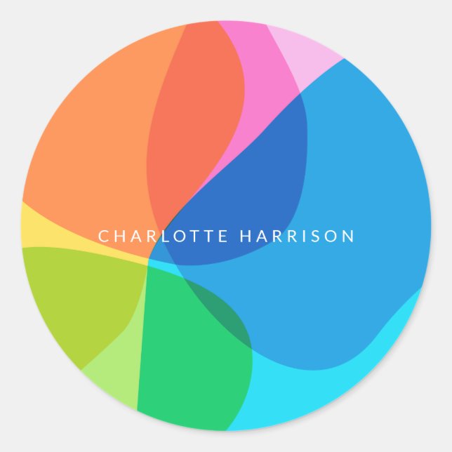 Cute Colourful Modern Geometric Shapes Personalize Classic Round Sticker (Front)