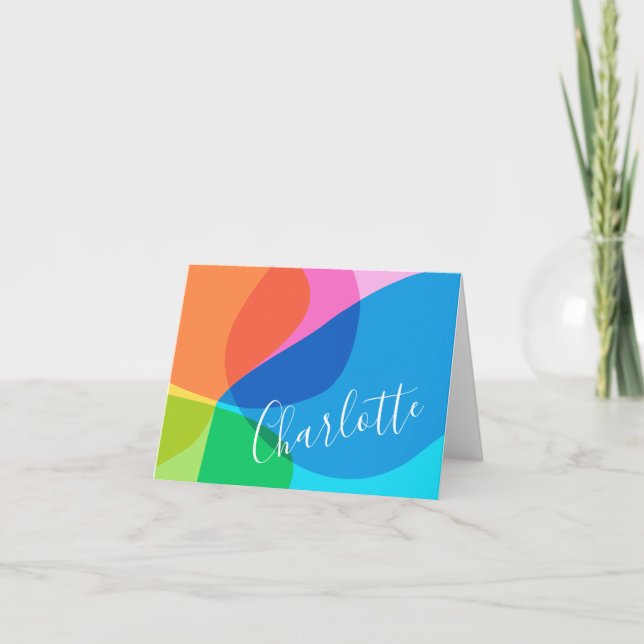 Cute Colourful Modern Geometric Shapes Personalize Note Card (Front)