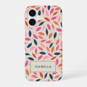 Cute Colourful Modern Leaves Pink Blue Personalize iPhone 16 Case