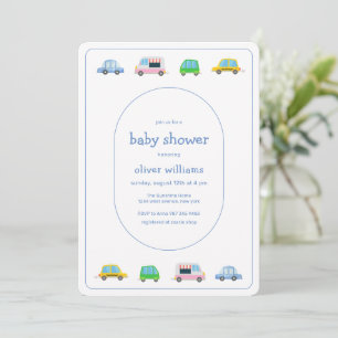 Cute Colourful modern Vehicle Baby Shower Invitation