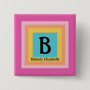 Cute & Colourful Monogram Letter Name Girly Fun 2 Inch Square Button
