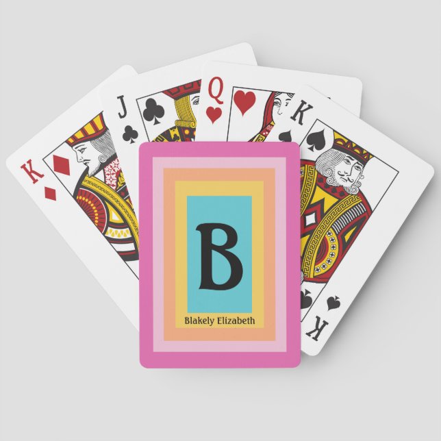 Cute & Colourful Monogram Letter Name Girly Fun Playing Cards (Back)