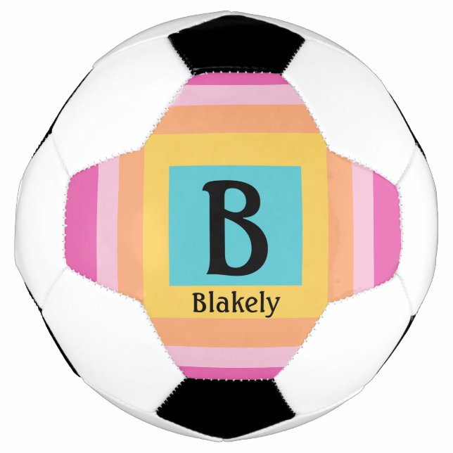 Cute & Colourful Monogram Letter Name Girly Fun Soccer Ball (Front)