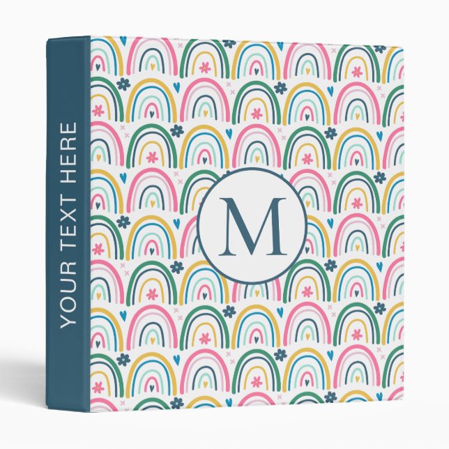 Cute Colourful Monogram Rainbow Pattern  Binder (Front/Spine)