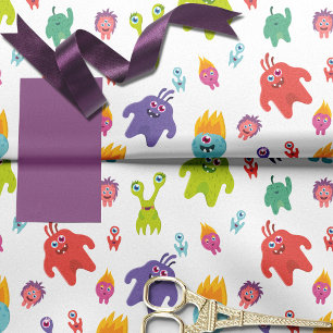 Cute Colourful Monster Pattern   White  Tissue Paper