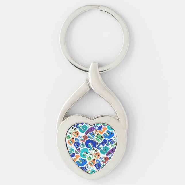Cute colourful monsters face patterns keychain (Front)