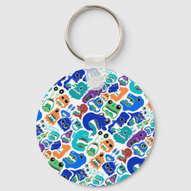 Cute colourful monsters face patterns keychain (Front)