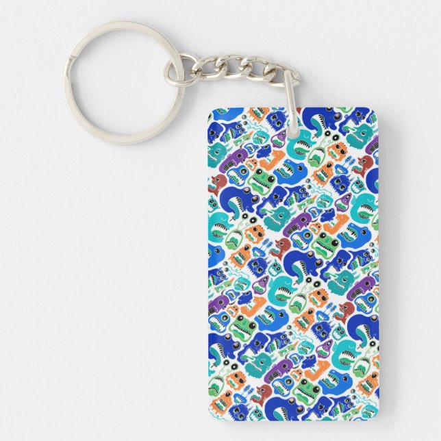 Cute colourful monsters face patterns keychain (Front)