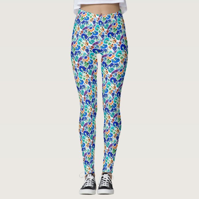 Cute colourful monsters face patterns leggings (Front)