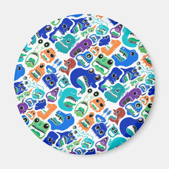 Cute colourful monsters face patterns magnet (Front)