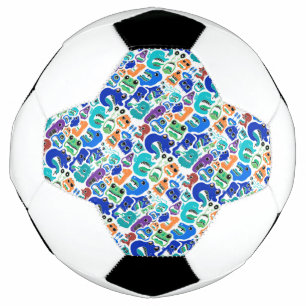 Cute colourful monsters face patterns soccer ball