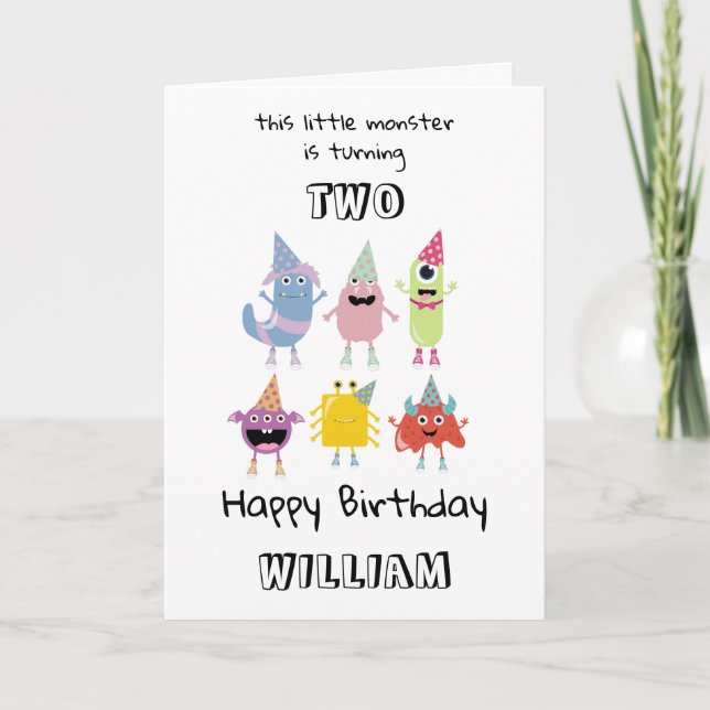Cute Colourful Monsters Funny Boys Birthday Party Card (Front)