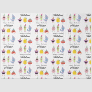 Cute Colourful Monsters Funny Kids Birthday Name Tissue Paper