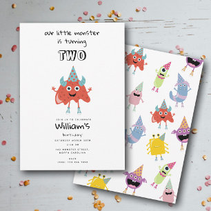 Cute Colourful Monsters Funny Kids Birthday Party Invitation