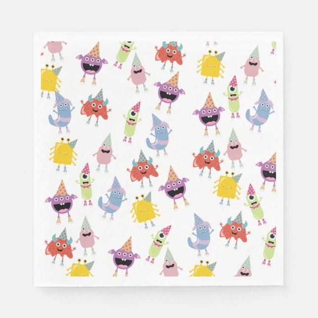 Cute Colourful Monsters Funny Kids Birthday Party Napkin (Front)