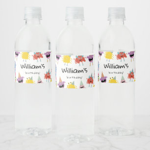 Cute Colourful Monsters Funny Kids Birthday Party Water Bottle Label