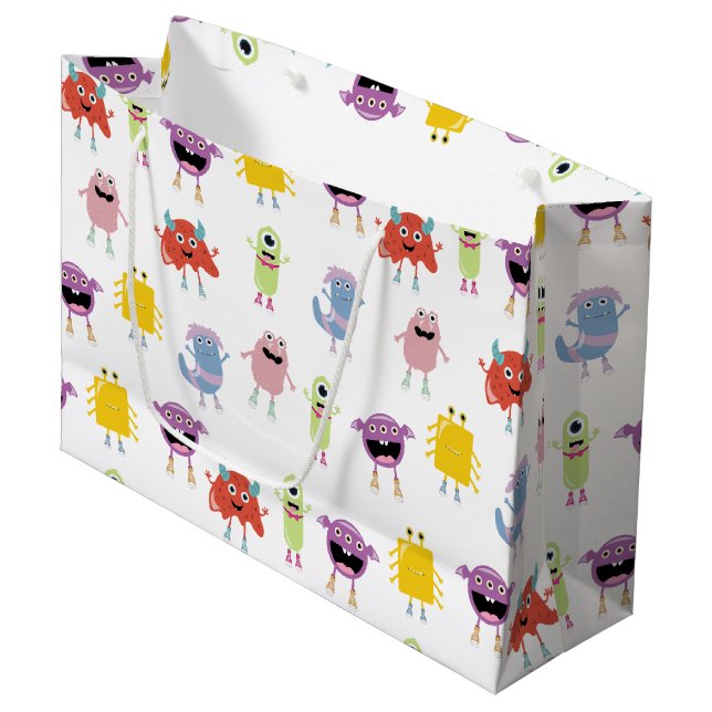 Cute Colourful Monsters Funny Kids Children Patter Large Gift Bag (Front Angled)