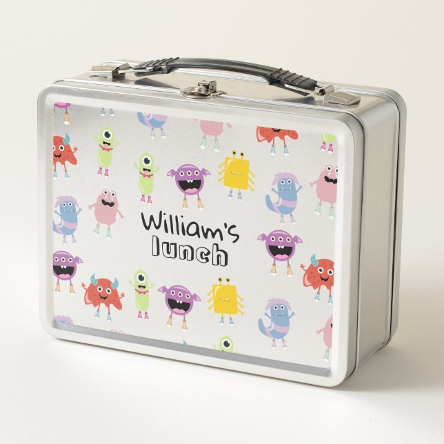 Cute Colourful Monsters Funny Kids School Metal Lunch Box (Front)