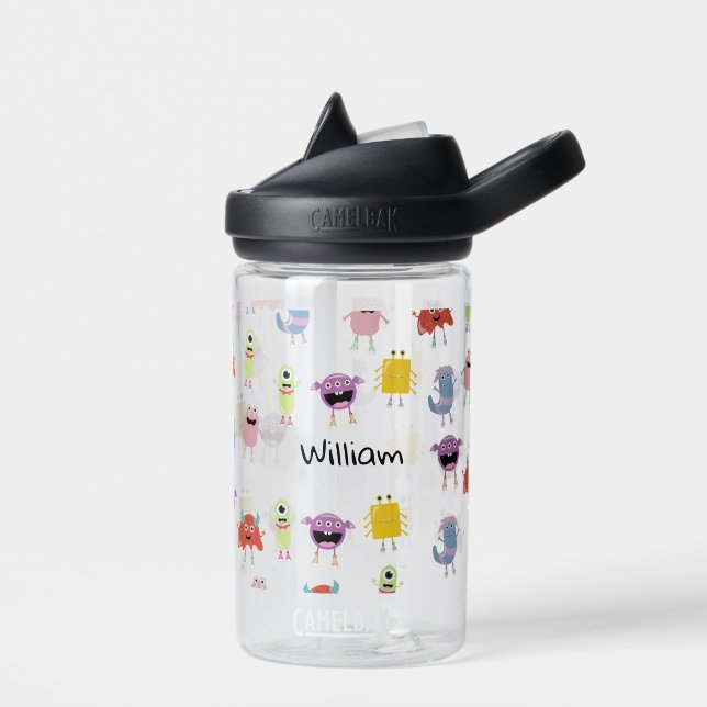 Cute Colourful Monsters Funny Kids School Water Bottle (Left)
