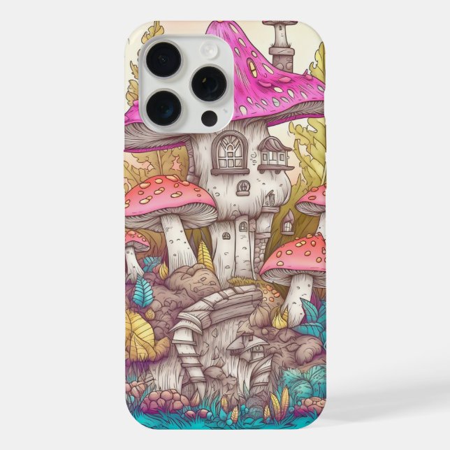 Cute Colourful Mushroom House Art iPhone Case (Back)