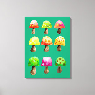 Cute colourful mushrooms canvas print