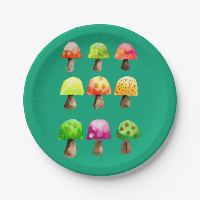 Cute colourful mushrooms paper plate (Front)