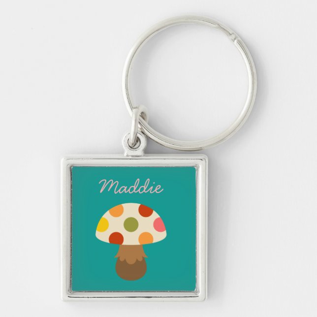 Cute colourful mushrooms personalised name keychai keychain (Front)