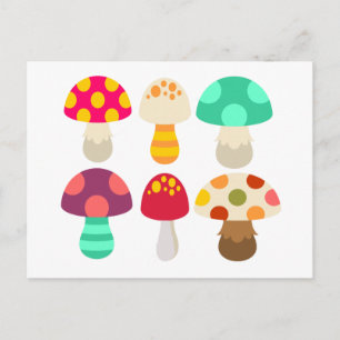 Cute colourful mushrooms postcard